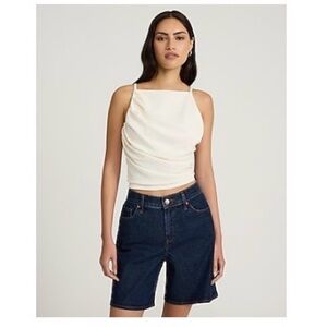 Express mid rise dark wash jean shorts